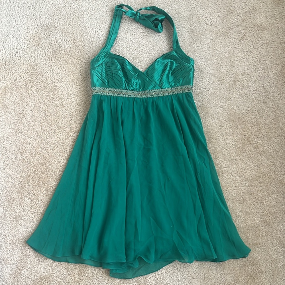 NWT Adrianna Papell Halter Babydoll Dress in Emerald Green 10P 10 Petite